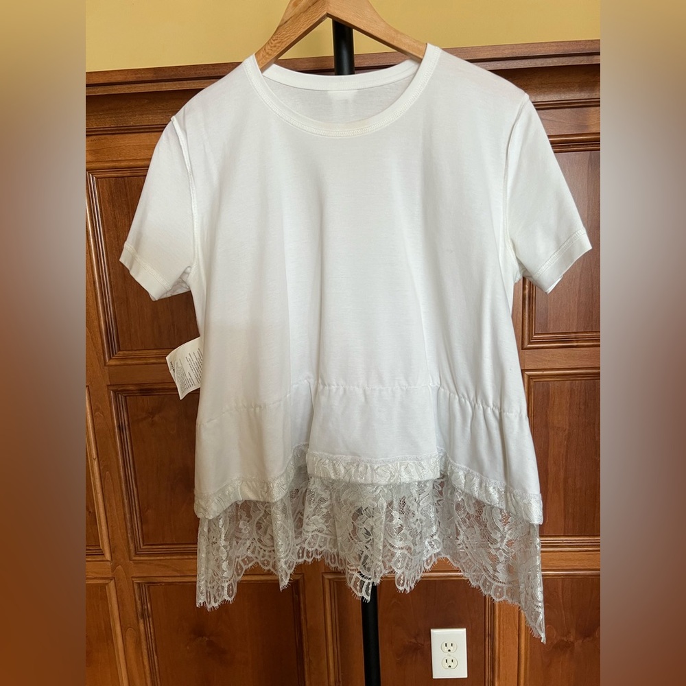 Noir Kei Ninomiya Top with Lace Trim White Silver Size L - Picture 12 of 16